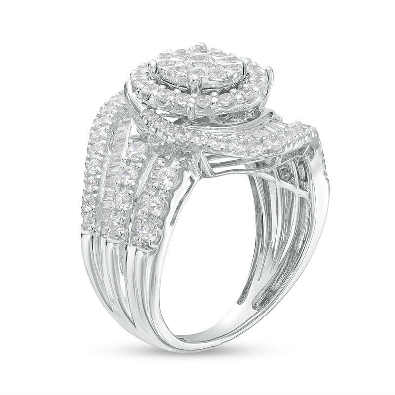 Main Image 3 of Previously Owned - 1-1/2 CT. T.W. Oval Multi-Diamond Swirl Bypass Ring in 10K White Gold