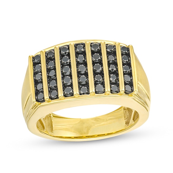 Previously Owned - 1 CT. T.w. Black Diamond Vertical Multi-Row Ring in 10K Gold