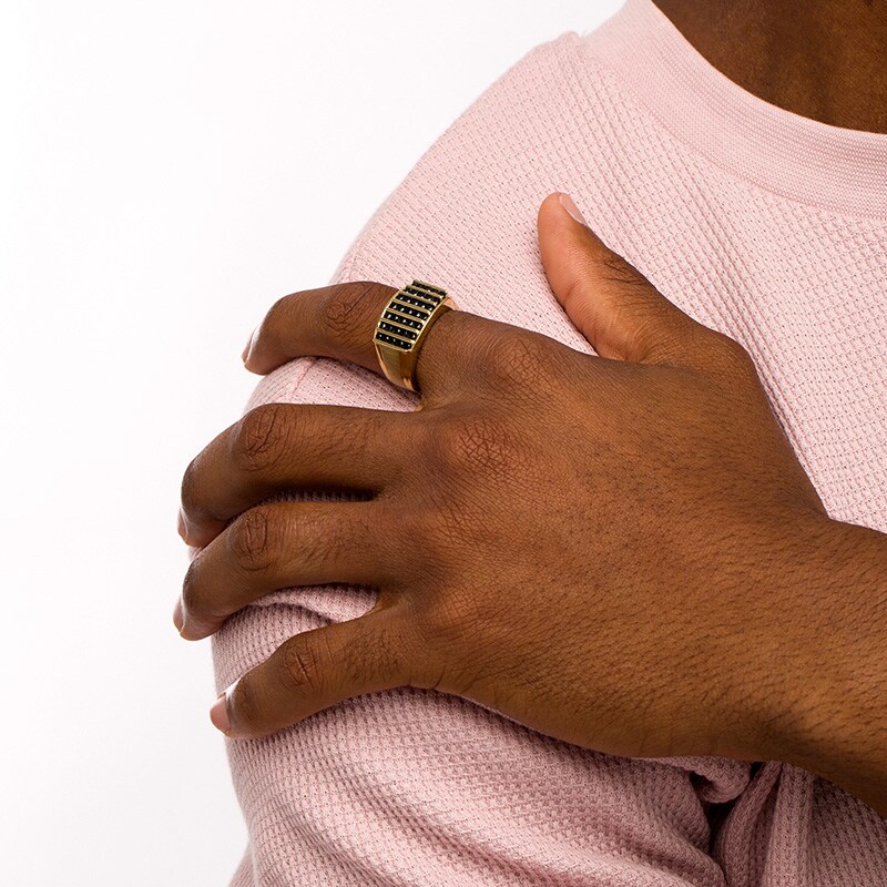 Main Image 2 of Previously Owned - 1 CT. T.W. Black Diamond Vertical Multi-Row Ring in 10K Gold