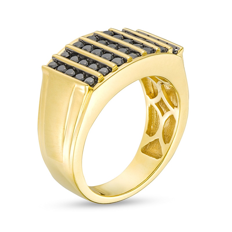 Main Image 3 of Previously Owned - 1 CT. T.W. Black Diamond Vertical Multi-Row Ring in 10K Gold