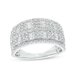 Previously Owned - 1 CT. T.W. Baguette and Round Diamond Multi-Row Anniversary Band in 10K White Gold