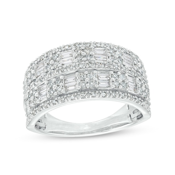Previously Owned - 1 CT. T.w. Baguette and Round Diamond Multi-Row Anniversary Band in 10K White Gold