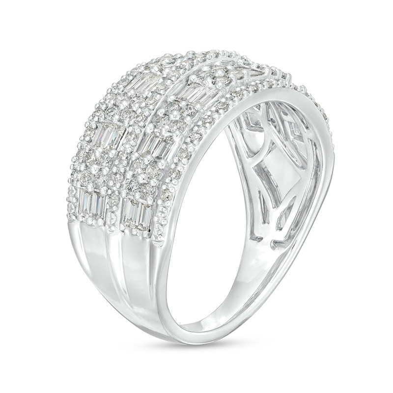 Main Image 3 of Previously Owned - 1 CT. T.W. Baguette and Round Diamond Multi-Row Anniversary Band in 10K White Gold
