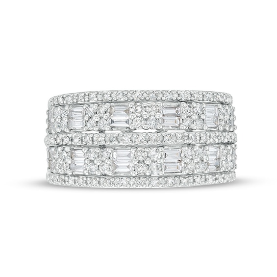 Previously Owned - 1 CT. T.w. Baguette and Round Diamond Multi-Row Anniversary Band in 10K White Gold