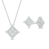 Thumbnail Image 1 of Previously Owned - 1 CT. T.W. Princess Multi-Diamond Frame Concave Pendant and Stud Earrings Set in 10K White Gold