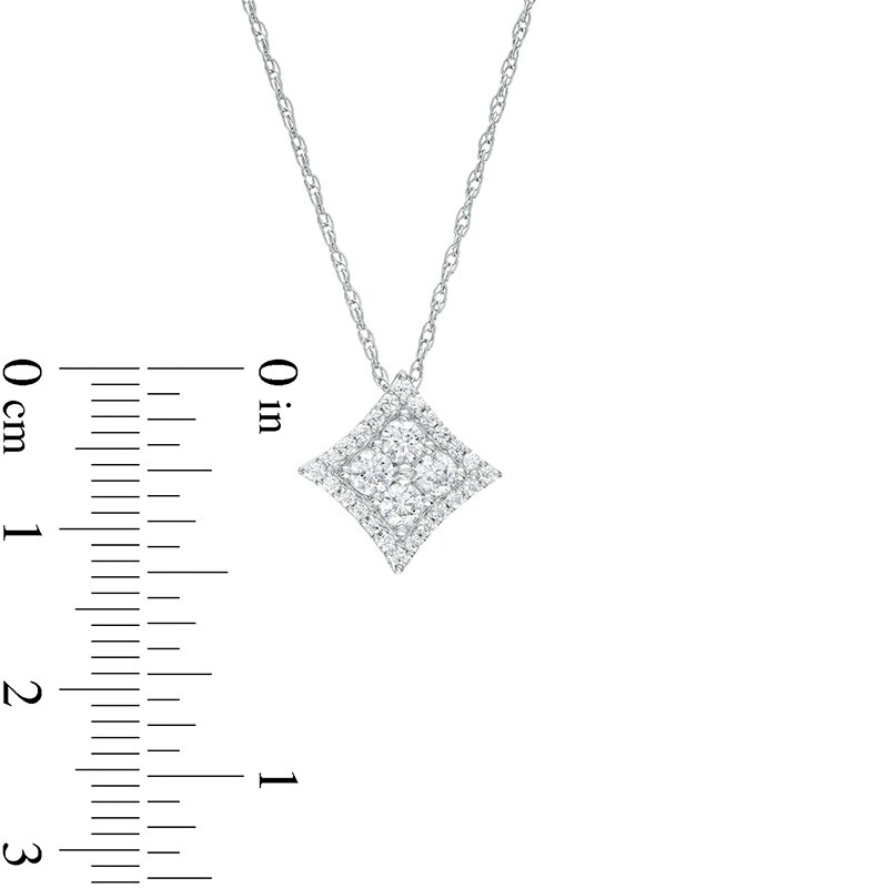 Main Image 3 of Previously Owned - 1 CT. T.W. Princess Multi-Diamond Frame Concave Pendant and Stud Earrings Set in 10K White Gold