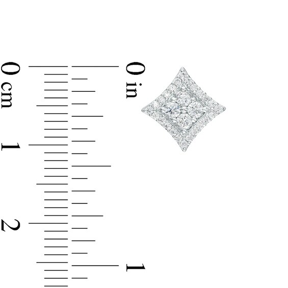 Previously Owned - 1 CT. T.w. Princess Multi-Diamond Frame Concave Pendant and Stud Earrings Set in 10K White Gold