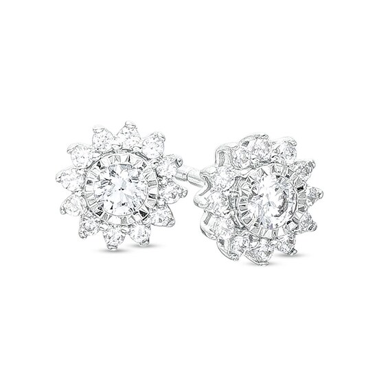 Previously Owned - 1/4 CT. T.w. Diamond Frame Sunburst Stud Earrings in 10K White Gold