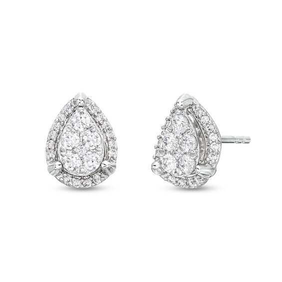 Previously Owned - 1/4 CT. T.w. Pear-Shaped Multi-Diamond Tulip Frame Stud Earrings in 10K White Gold