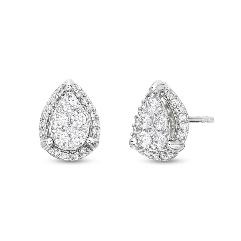 Main Image 1 of Previously Owned - 1/4 CT. T.W. Pear-Shaped Multi-Diamond Tulip Frame Stud Earrings in 10K White Gold
