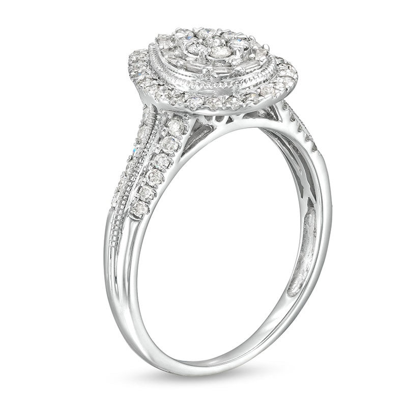 Main Image 3 of Previously Owned - 1/2 CT. T.W. Pear Multi-Diamond Teardrop Frame Vintage-Style Engagement Ring in 10K White Gold