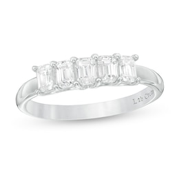 Previously Owned - 1 CT. T.W.  Emerald-Cut Lab-Grown Diamond Five Stone Anniversary Band in 14K White Gold (F/SI2)