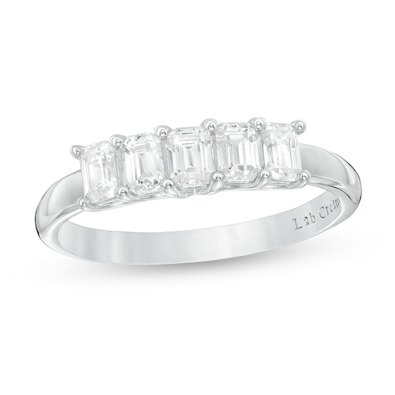 Previously Owned - 1 CT. T.w. Emerald-Cut Lab-Grown Diamond Five Stone Anniversary Band in 14K White Gold (F/Si2)