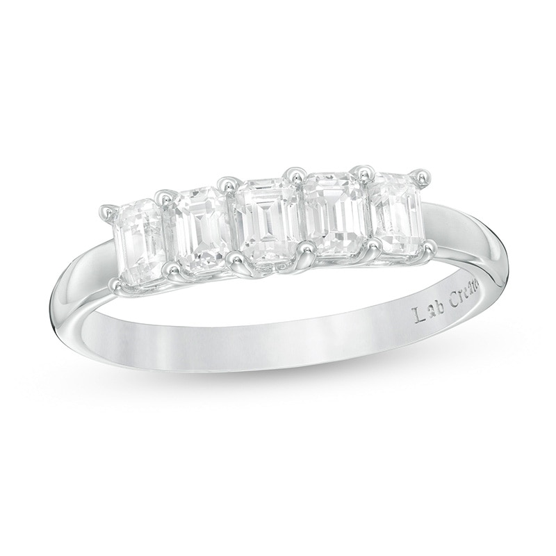 Main Image 1 of Previously Owned - 1 CT. T.W.  Emerald-Cut Lab-Grown Diamond Five Stone Anniversary Band in 14K White Gold (F/SI2)