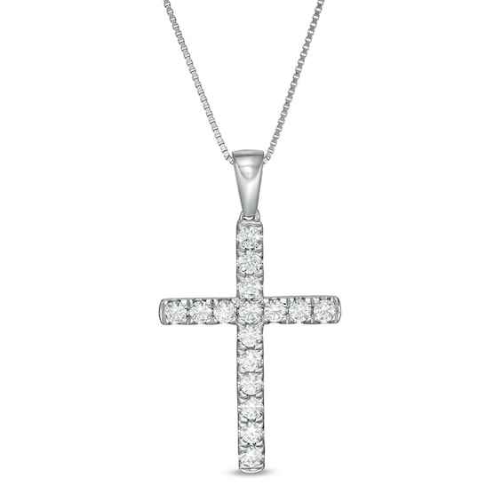 Previously Owned - 1/2 CT. T.w. Lab-Grown Diamond Cross Pendant in 14K White Gold (F/Si2)