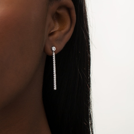 Previously Owned - 1 CT. T.w. Lab-Grown Diamond Stick Drop Earrings in 14K White Gold (F/Si2)