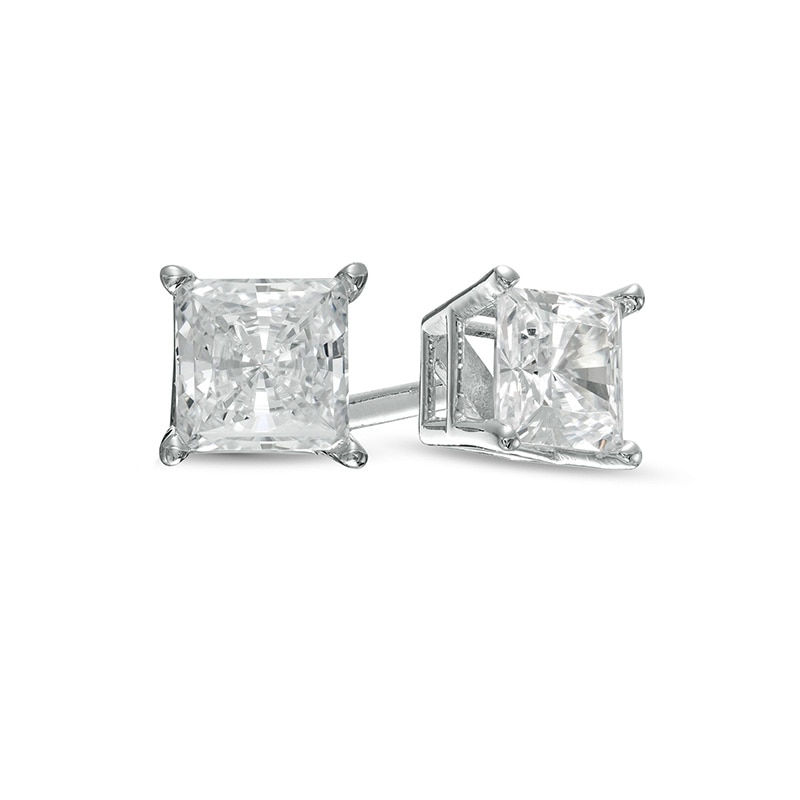 Main Image 1 of Previously Owned - 1/2 CT. T.W. Princess-Cut Lab-Grown Diamond Solitaire Stud Earrings in 14K White Gold (F/SI2)