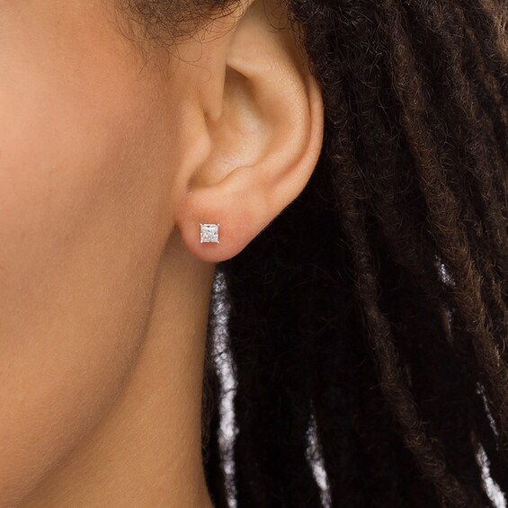 Previously Owned - 1/2 CT. T.w. Princess-Cut Lab-Grown Diamond Solitaire Stud Earrings in 14K White Gold (F/Si2)