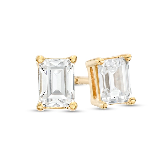 Previously Owned - 1/2 CT. T.w. Emerald-Cut Lab-Grown Diamond Solitaire Stud Earrings in 14K Gold (F/Si2)