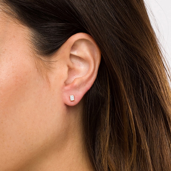Previously Owned - 1/2 CT. T.w. Emerald-Cut Lab-Grown Diamond Solitaire Stud Earrings in 14K Gold (F/Si2)