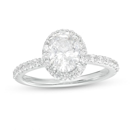 Previously Owned - 1-1/2 CT. T.W. Oval Lab-Grown Diamond Frame Engagement Ring in 14K White Gold (F/VS2)