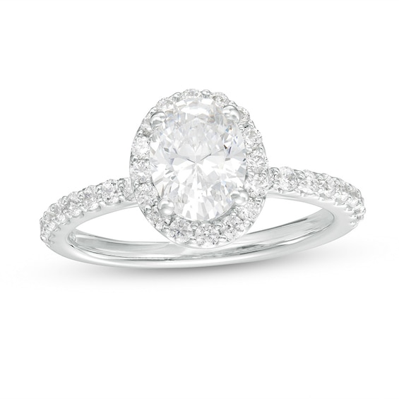 Previously Owned - 1-1/2 CT. T.w. Oval Lab-Grown Diamond Frame Engagement Ring in 14K White Gold (F/Vs2)