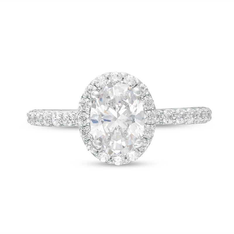 Main Image 4 of Previously Owned - 1-1/2 CT. T.W. Oval Lab-Grown Diamond Frame Engagement Ring in 14K White Gold (F/VS2)