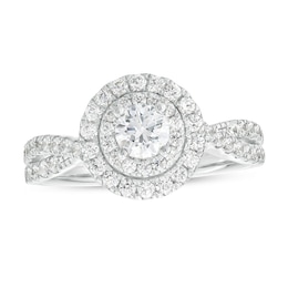 Previously Owned - 1 CT. T.W. Lab-Grown Diamond Double Frame Twist Shank Engagement Ring in 10K White Gold (F/SI2)