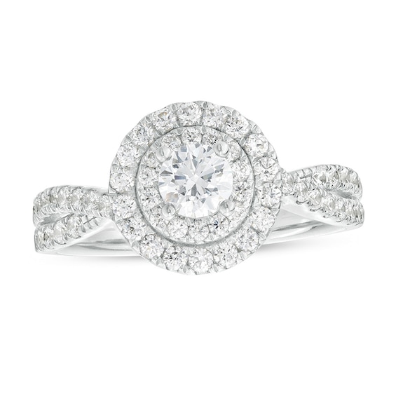 Previously Owned - 1 CT. T.w. Lab-Grown Diamond Double Frame Twist Shank Engagement Ring in 10K White Gold (F/Si2)