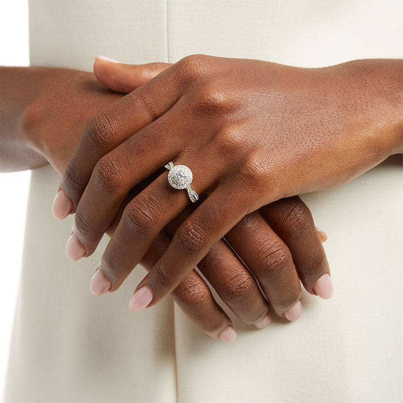 Main Image 2 of Previously Owned - 1 CT. T.W. Lab-Grown Diamond Double Frame Twist Shank Engagement Ring in 10K White Gold (F/SI2)