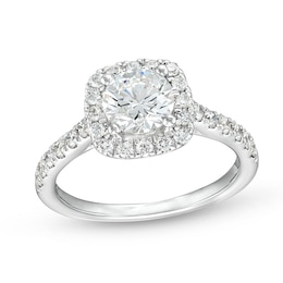 Previously Owned - 1-1/2 CT. T.W. Lab-Grown Diamond Cushion Frame Engagement Ring in 10K White Gold (F/SI2)