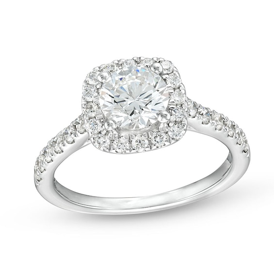 Previously Owned - 1-1/2 CT. T.w. Lab-Grown Diamond Cushion Frame Engagement Ring in 10K White Gold (F/Si2)