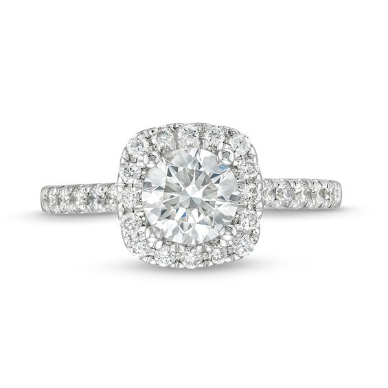 Previously Owned - 1-1/2 CT. T.w. Lab-Grown Diamond Cushion Frame Engagement Ring in 10K White Gold (F/Si2)