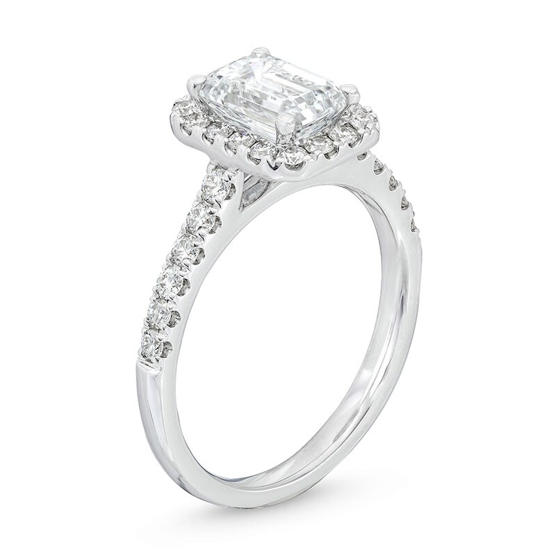 Main Image 3 of Previously Owned - 2 CT. T.W. Emerald-Cut Lab-Grown Diamond Frame Engagement Ring in 14K White Gold (F/SI2)