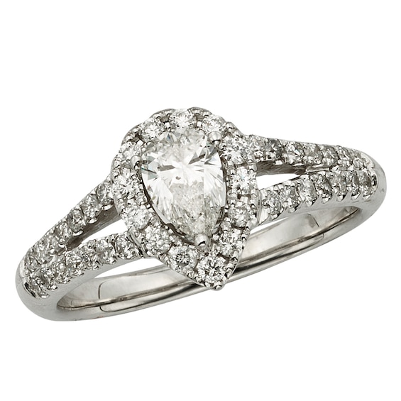 Previously Owned - 1 CT. T.w. Pear-Shaped Diamond Frame Engagement Ring in 14K White Gold (I/I1)