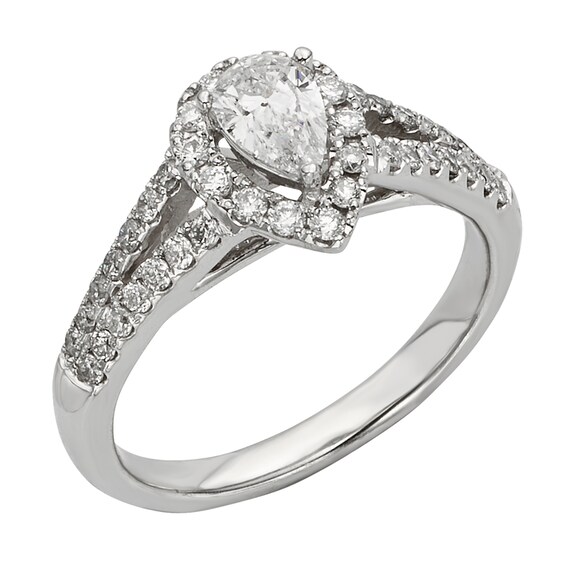 Previously Owned - 1 CT. T.w. Pear-Shaped Diamond Frame Engagement Ring in 14K White Gold (I/I1)