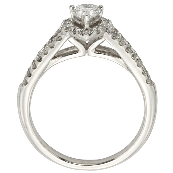 Previously Owned - 1 CT. T.w. Pear-Shaped Diamond Frame Engagement Ring in 14K White Gold (I/I1)