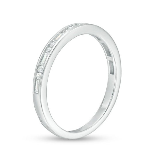 Previously Owned - 1/4 CT. T.w. Baguette and Round Diamond Alternating Anniversary Band in 14K White Gold