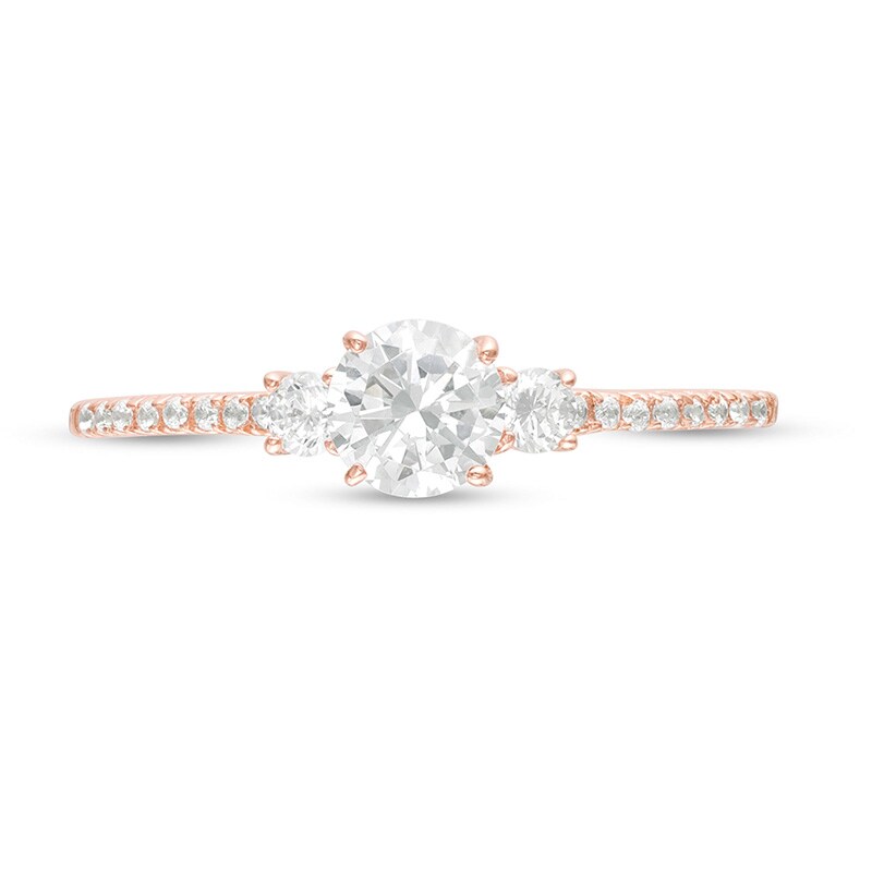 Main Image 4 of Previously Owned - 3/4 CT. T.W. Diamond Three Stone Engagement Ring in 14K Rose Gold