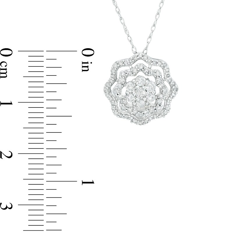 Main Image 2 of Previously Owned - 1/2 CT. T.W. Diamond Double Frame Flower Pendant in 10K White Gold