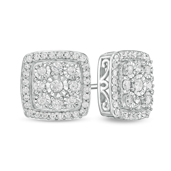 Previously Owned - 1/2 CT. T.w. Multi-Diamond Diamond Cushion Frame Stud Earrings in 10K White Gold