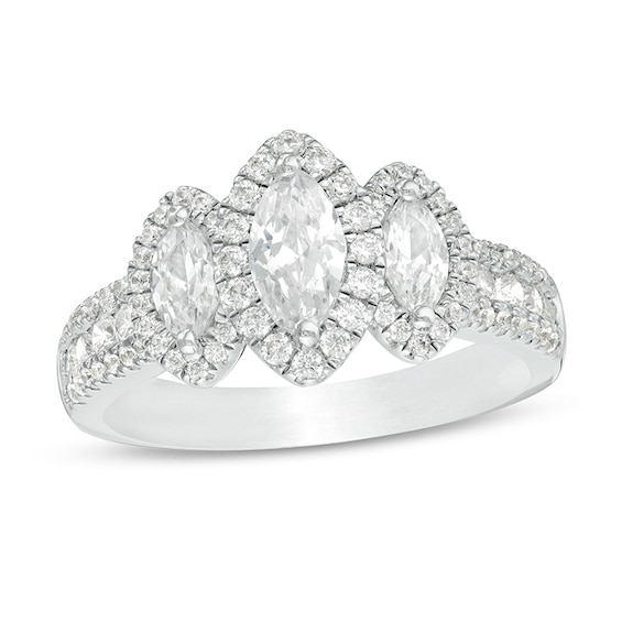 Previously Owned - 1-1/2 CT. T.w. Marquise Diamond Frame Past Present FutureÂ® Engagement Ring in 14K White Gold (I/Si2)
