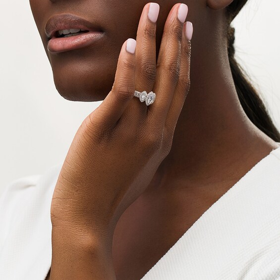 Previously Owned - 1-1/2 CT. T.w. Marquise Diamond Frame Past Present FutureÂ® Engagement Ring in 14K White Gold (I/Si2)