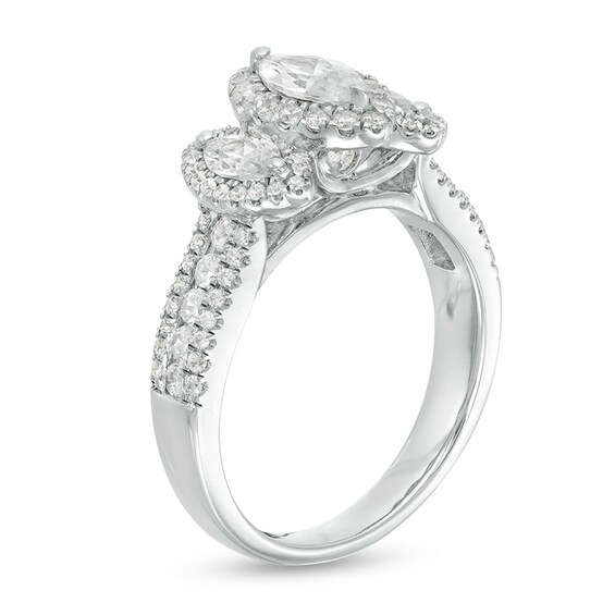 Previously Owned - 1-1/2 CT. T.w. Marquise Diamond Frame Past Present FutureÂ® Engagement Ring in 14K White Gold (I/Si2)