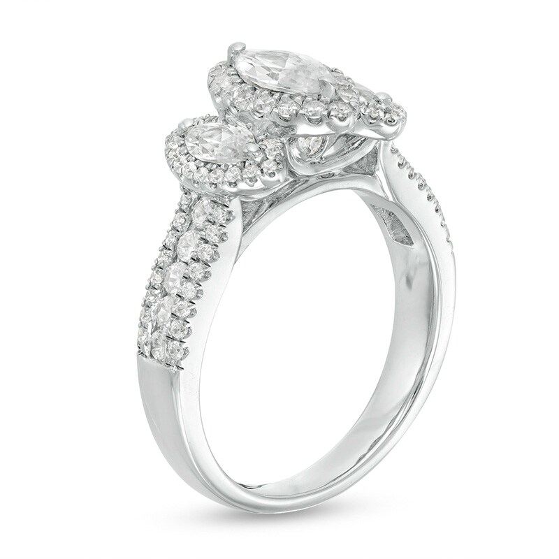 Main Image 3 of Previously Owned - 1-1/2 CT. T.W.  Marquise Diamond Frame Past Present Future® Engagement Ring in 14K White Gold (I/SI2)