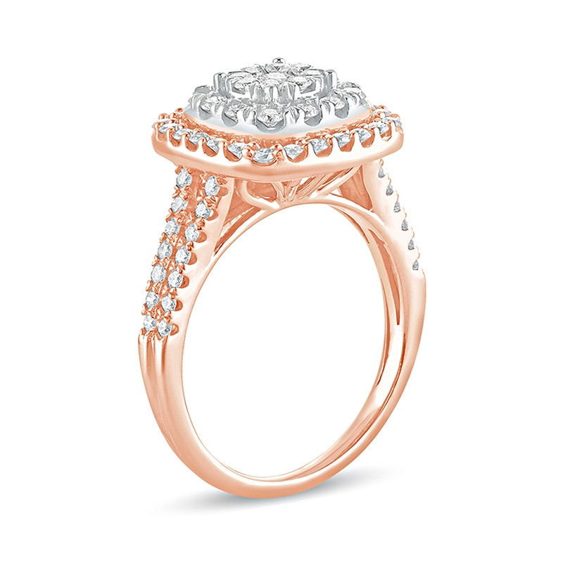 Main Image 2 of Previously Owned - 1 CT. T.W. Diamond Multi-Row Cushion Frame Engagement Ring in 10K Rose Gold