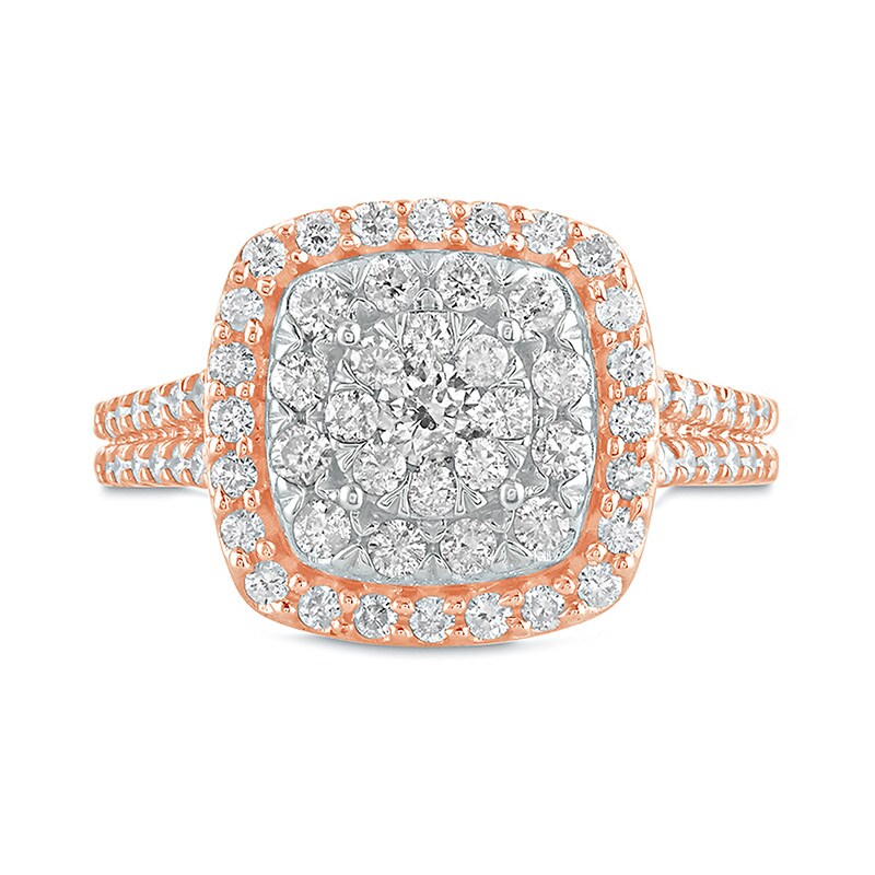 Main Image 3 of Previously Owned - 1 CT. T.W. Diamond Multi-Row Cushion Frame Engagement Ring in 10K Rose Gold