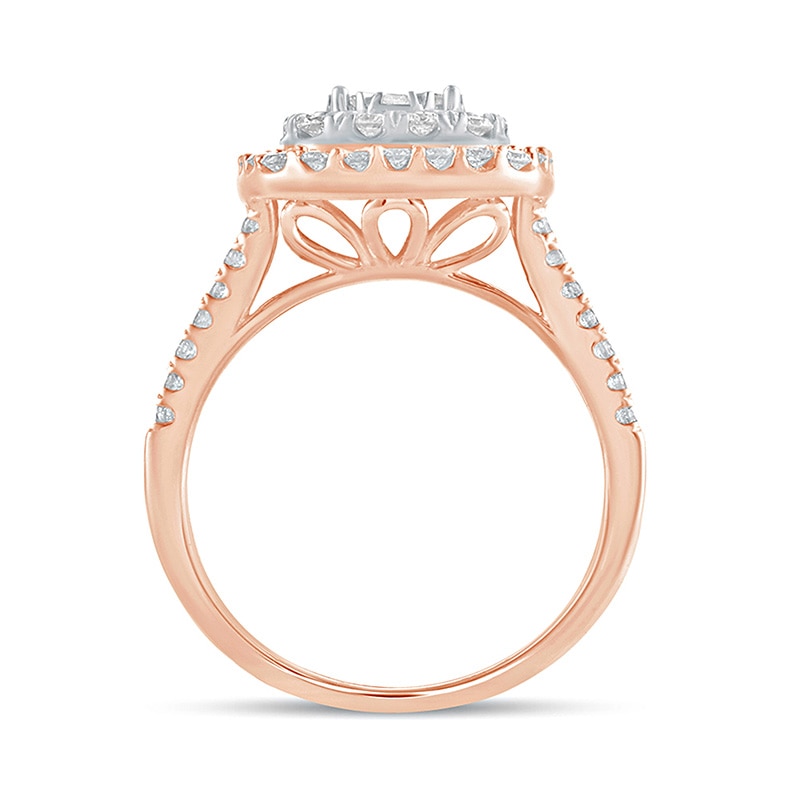Main Image 4 of Previously Owned - 1 CT. T.W. Diamond Multi-Row Cushion Frame Engagement Ring in 10K Rose Gold
