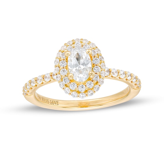 Previously Owned - Vera Wang Love Collection 1 CT. T.w. Oval Diamond Double Frame Engagement Ring in 14K Gold
