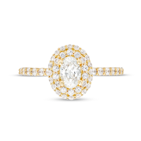 Previously Owned - Vera Wang Love Collection 1 CT. T.w. Oval Diamond Double Frame Engagement Ring in 14K Gold